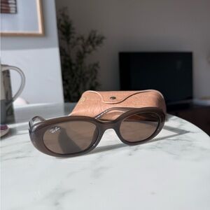 Ray-Ban Brown Oval Frame Sunglasses with Brown Lenses